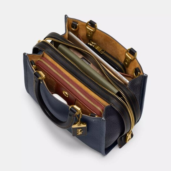 NWT Coach Rogue Bag 25 In Regenerative Leather Dark Denim Purse handbag Blue - Picture 7 of 13